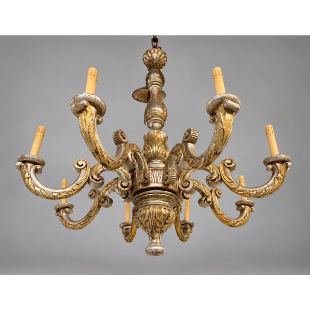Italian 1900s Italian Silver Gilt Wood Chandelier For Sale - Image 3 of 5