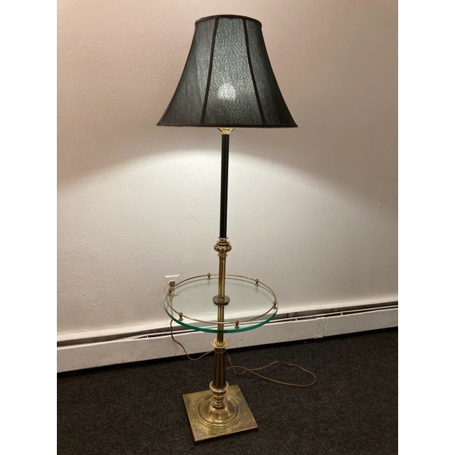 Stiffel Solid Brass Glass Table Floor Lamp With Black Enamel & Regency Shade Chicago For Sale - Image 11 of 13