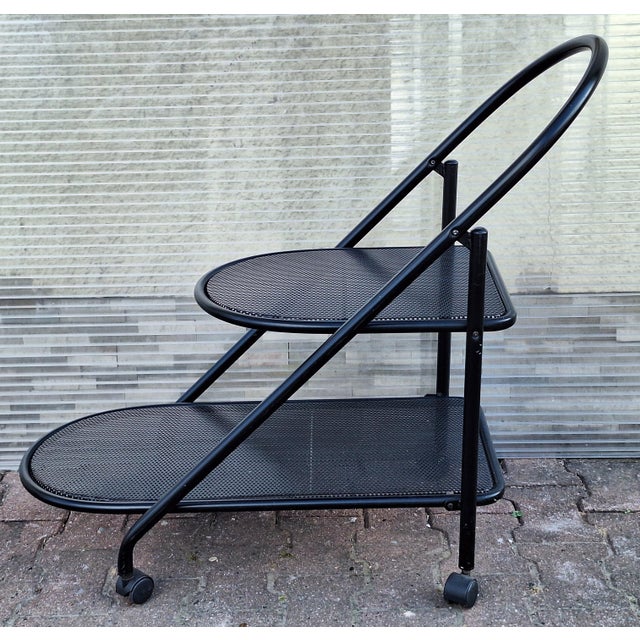 Black Postmodern Metal Serving Trolley in Black Lacquered Metal, 1980s For Sale - Image 8 of 8