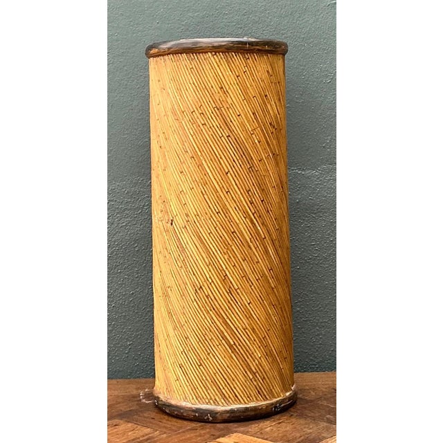 Vintage Reed and Wood Cylinder Pedestal For Sale - Image 12 of 17