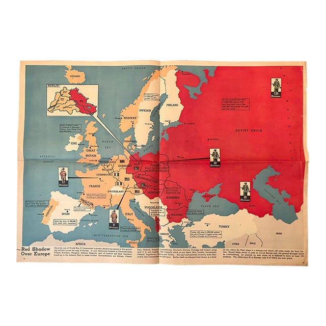 1951 Map of Divided Europe [verso] Military Forces US ans USSR For Sale