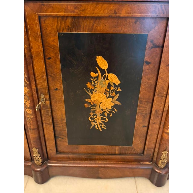 Antique Victorian Burr Walnut Sideboard Cabinet with Floral Marquetry Credenza, 1850 For Sale - Image 18 of 18