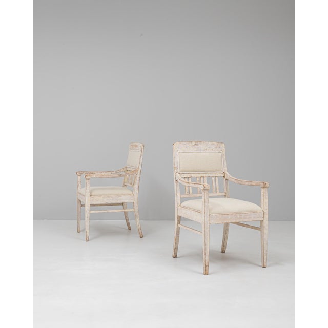 20th Century French White Patinated Gustavian Upholstered Chairs - A Pair For Sale - Image 18 of 18