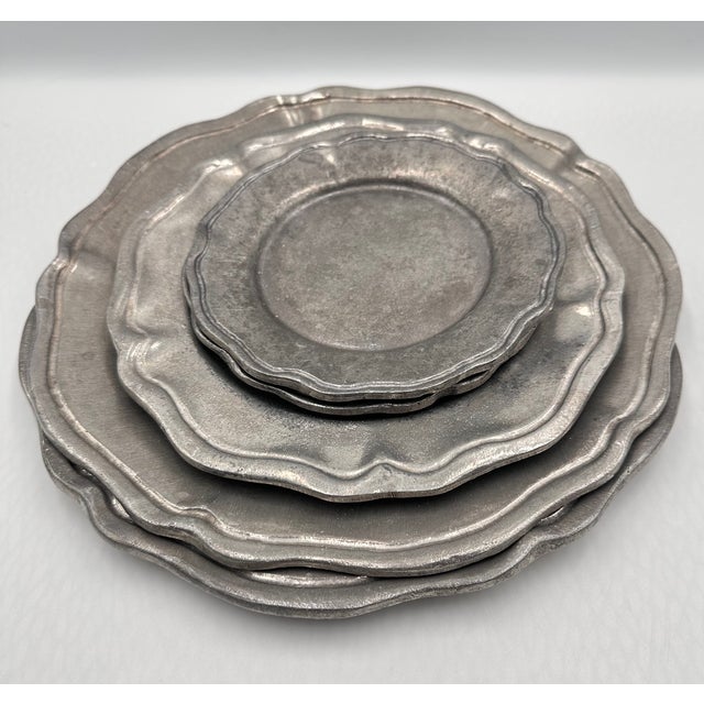 Rustic Antique Gemetal Old Tavern Pewter Plate Collection 5pc Set For Sale - Image 3 of 11