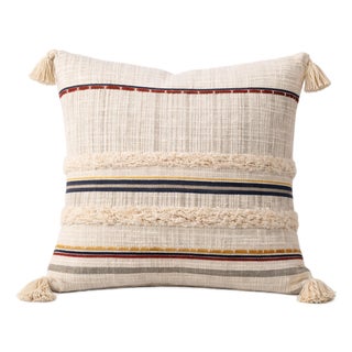 Textured Boho Fringe Cushion Cover | Handwoven Embroidered Cushion | Neutral Decorative Cushion Cover | 50 X 50 Cm For Sale