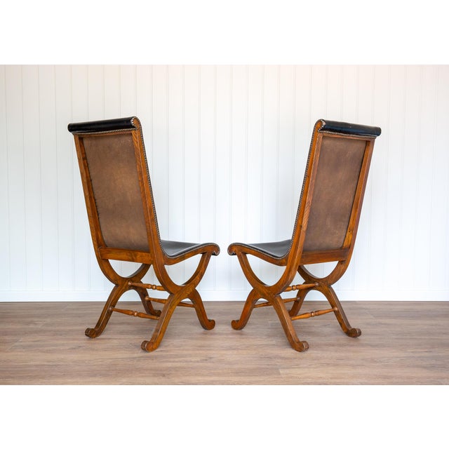 Rustic Spanish Dining Chairs in Oak and Leather by Pierre Lottier Valmazan, 1960s, Set of 2 For Sale - Image 3 of 18