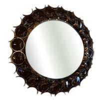 Large Circular Mirror in Gilded Brass by Christophe Palma for Palwa, 1960s For Sale
