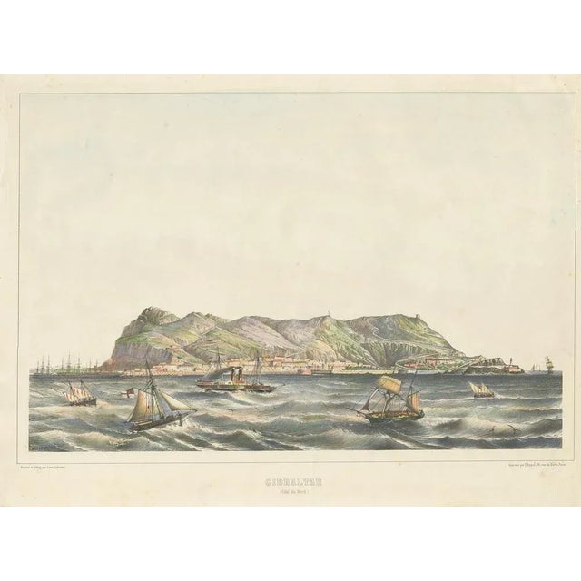 Antique print titled 'Gibraltar (Côte du Nord)'. View of Gibraltar. Published by F. Appel after a painting by Louis...