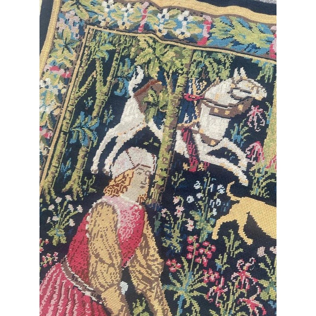 Textile French Aubusson Style Needlepoint Tapestry with Medieval Design, 1970s For Sale - Image 7 of 18
