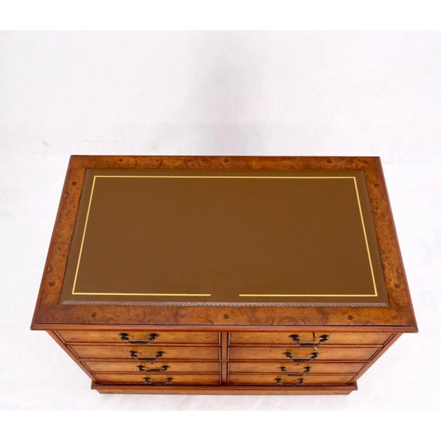 4 Drawers Embossed Leather Top Burl Wood File Cabinet Credenza w/ Key For Sale - Image 9 of 13
