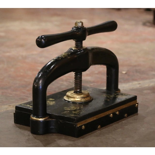 Black 19th Century French Black Painted and Gilt Wrought Iron Book Binding Press For Sale - Image 8 of 9