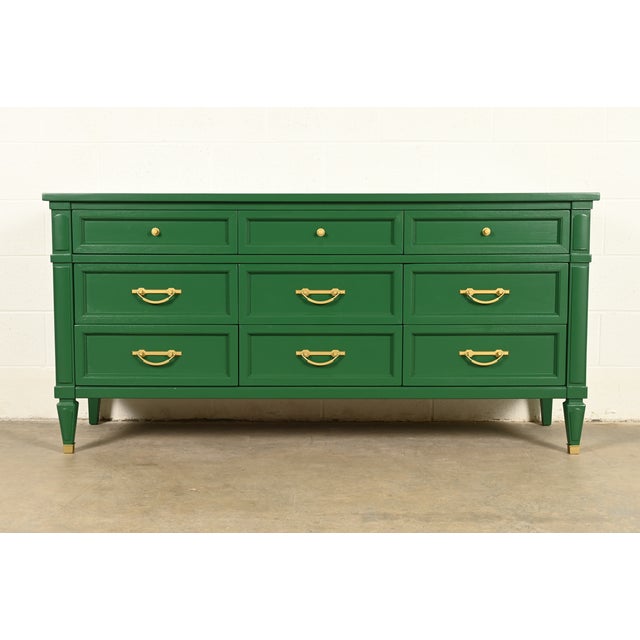 White Furniture French Regency Louis XVI Green Lacquered Dresser or Credenza, Newly Refinished For Sale - Image 17 of 17