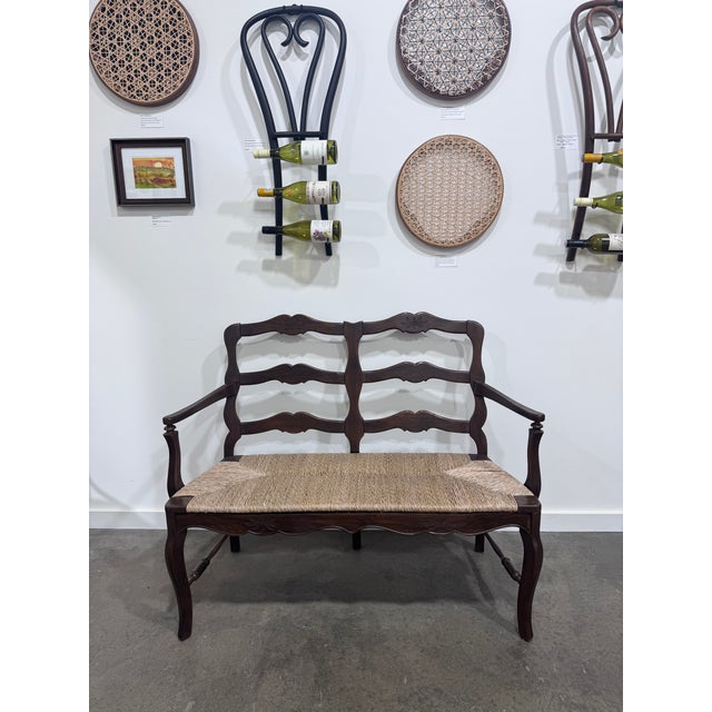 1960s French Country Natural Rush Bench For Sale - Image 9 of 9