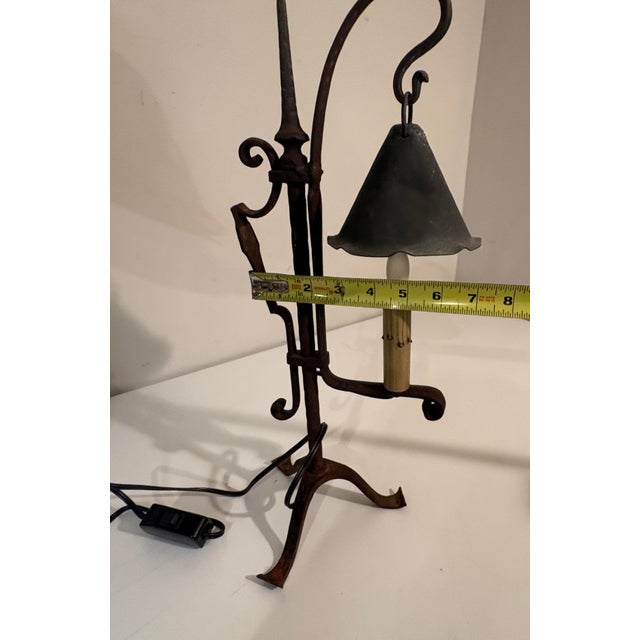 Early 20th Century Antique Hand-Forged Wrought Iron Lamp – Gothic Revival, Spanish Mission, Arts & Crafts Style For Sale - Image 5 of 12