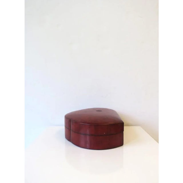 Ruby Red Italian Leather Jewelry Box With Scalloped Design For Sale - Image 8 of 13