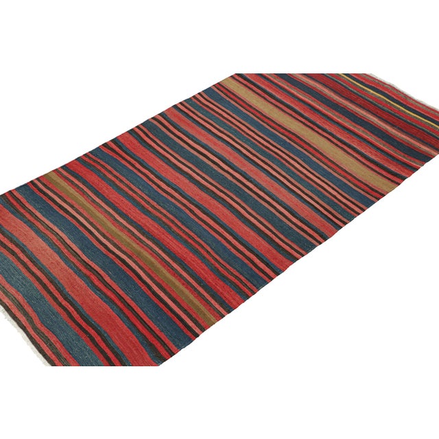 Rug & Kilim 1950s Vintage Bidjar Persian Kilim in Red With Multicolor Stripes, From Rug & Kilim - 4'8''x6' For Sale - Image 4 of 7