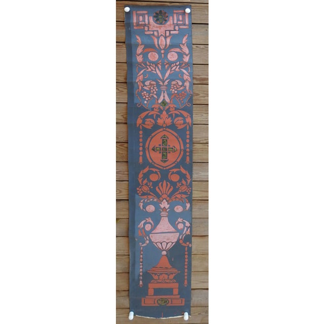 Vintage Distressed Renaissance Urn Motif Blue & Pink Painting For Sale In Seattle - Image 6 of 6