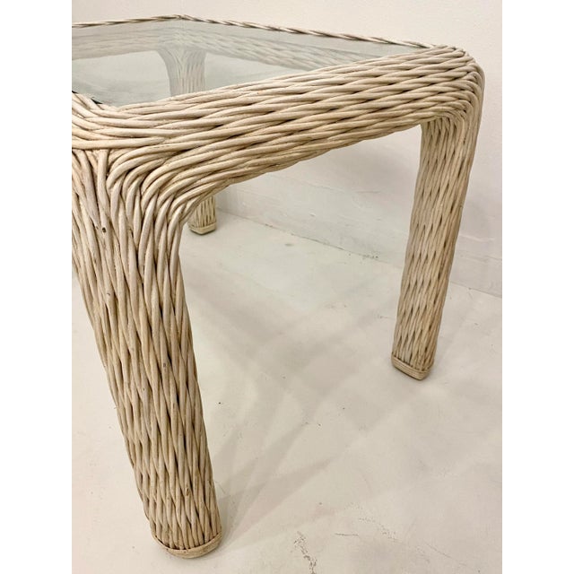 Wood 1980s Coastal Chic Cerused Rattan Side Table For Sale - Image 7 of 10