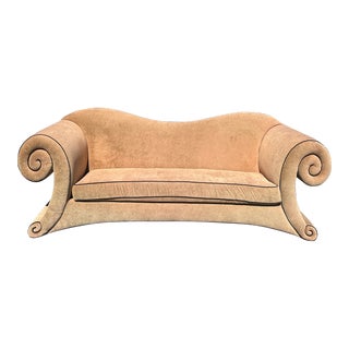 Late 20th Century Art Deco Style Couch in Tan and Black Velvet Upholstery For Sale