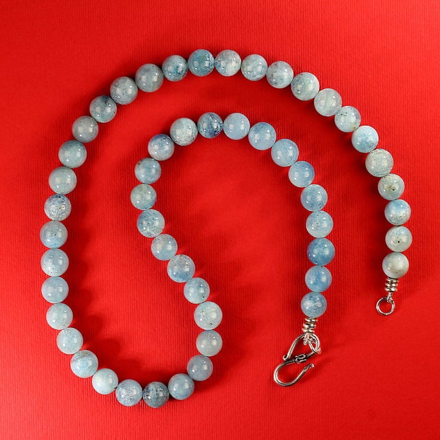 2020s Ajd 22 Inch Medium Blue Translucent Aquamarine Necklace For Sale - Image 5 of 5
