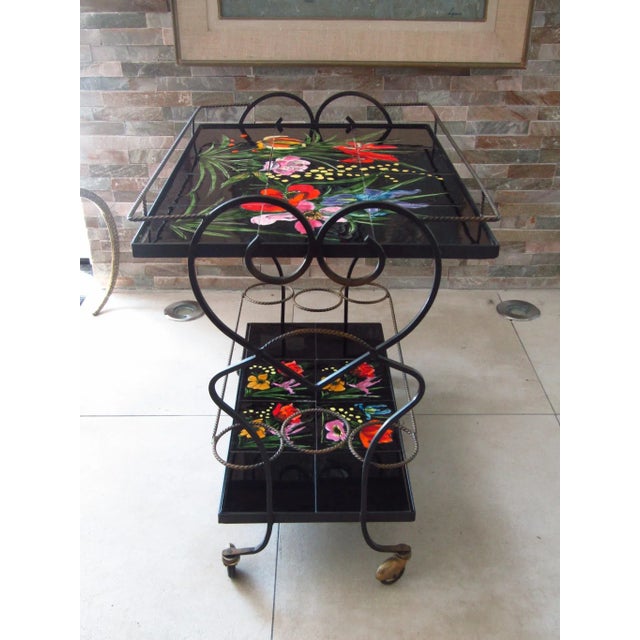 Mid-Century Bar Cart with Vallauris Tiles, 1950s For Sale - Image 4 of 11