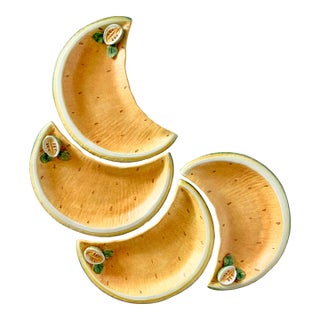 Vintage Italian Ceramic Melon Luncheon Plates, Hand Painted, Set of 4 For Sale