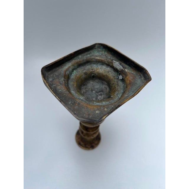 Metal Antique Brass Candlestick For Sale - Image 7 of 9