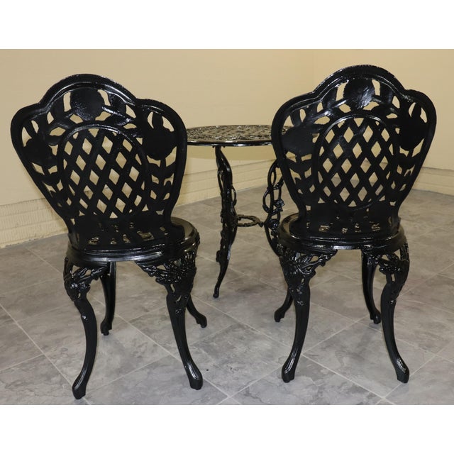Mid 20th Century American Cast Iron Rose Garden Bistro Set, Table and Two Chairs, 3 Pieces For Sale - Image 6 of 18