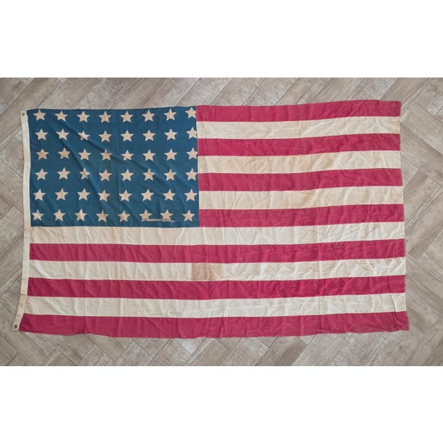Early 20th C Cotton American Flag With Patina For Sale - Image 17 of 18