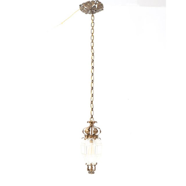 Stunning and rare Arts & Crafts lantern. Striking English design from the 1900s. Original patinated brass frame and...