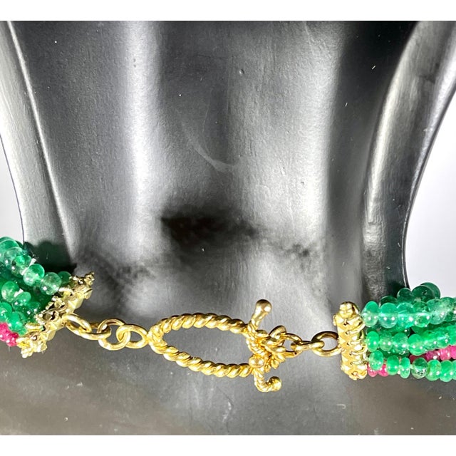 360 Carat Emerald, Burma Ruby and Diamond Beads Necklace 18 Karat Yellow Gold For Sale - Image 9 of 18
