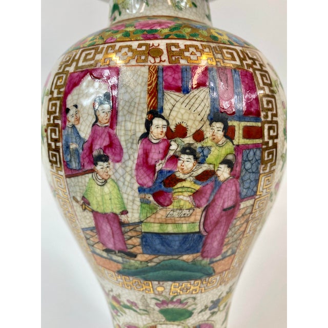 Ceramic 1980s Hand Painted Porcelain Famille Rose Covered Vase For Sale - Image 7 of 10