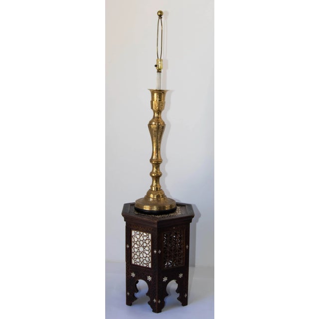 Vintage Anglo-Indian Engraved Brass Candlestick Table Lamp, Circa 1950 For Sale - Image 18 of 18