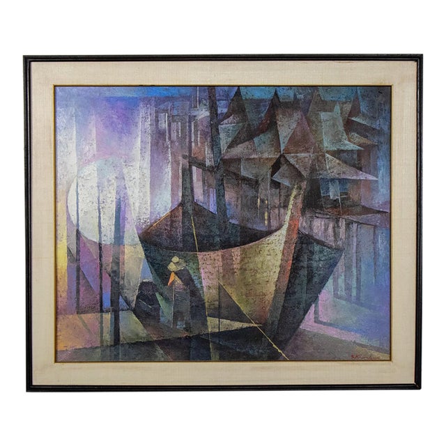 Mid to Late 20th Century Abstract Large Oil Painting or Wall Art Signed by Artist S. Khan Boon For Sale