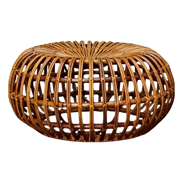 Vintage Round Rattan Pouf by Ico Parisi for Bonacina, 1960 For Sale