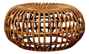 Vintage Round Rattan Pouf by Ico Parisi for Bonacina, 1960