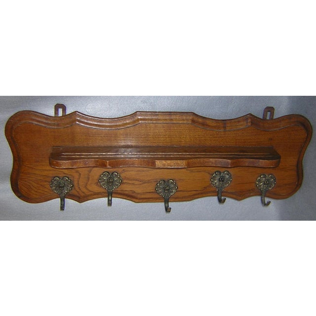 Antique 19thC Carved Wood Shelf With Cherub Angel Brass Hooks For Sale - Image 4 of 5