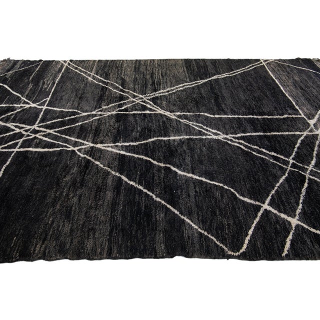 Charcoal Modern Moroccan Handmade Charcoal Wool Rug With Tribal Design For Sale - Image 8 of 12
