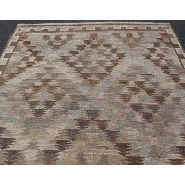 Vintage Turkish Kars Kilim in Soft Taupe, Sage Green, Sand, and Warm Cocoa For Sale - Image 9 of 15