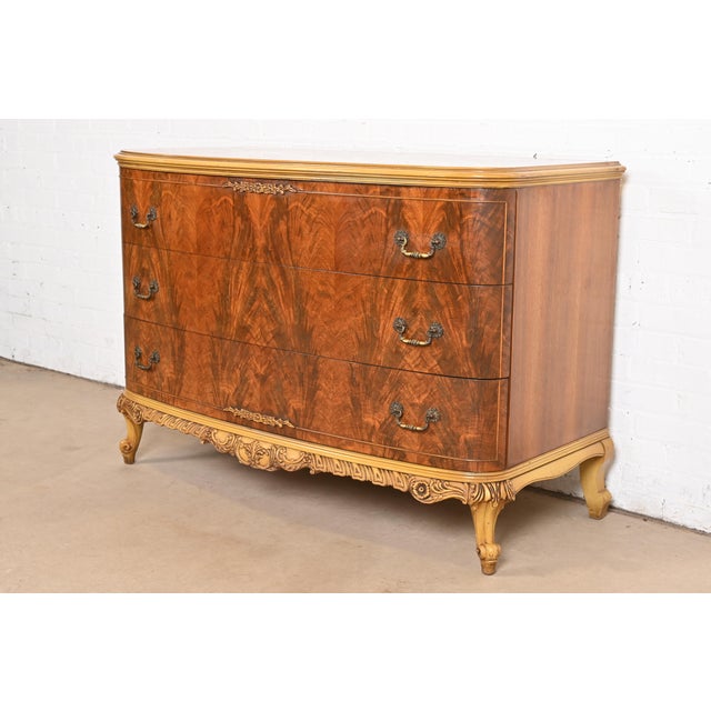French Provincial Romweber French Provincial Louis XV Flame Mahogany and Parcel Painted Dresser, Circa 1920s For Sale - Image 3 of 12