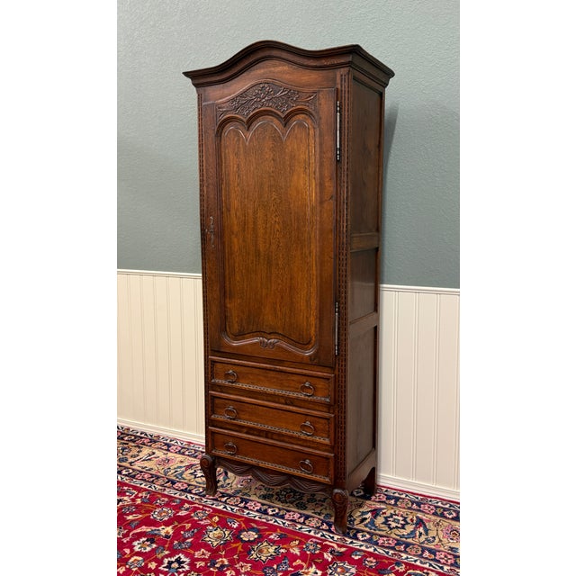 Beautifully Carved Antique French Louis XV Oak Bonnet Top Armoire, Wardrobe, Bonnetiere, Linen Closet or Cabinet Over 3...