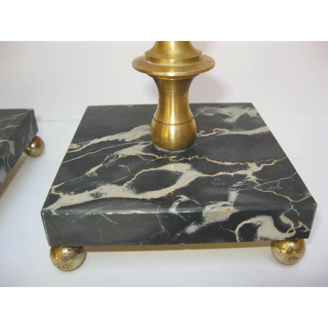 Brass and Marble French Provincial Candle Holders Lights - a Pair For Sale In Los Angeles - Image 6 of 8