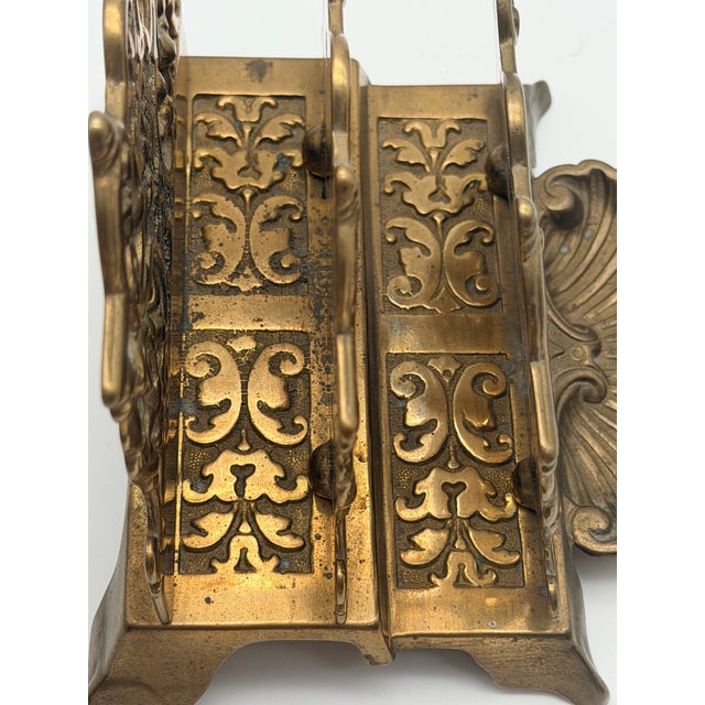 Shell Antique Ornate Brass 2-Slot Desktop Letter Rack With Shell Dish Tray For Sale - Image 7 of 8