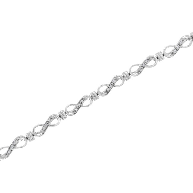 Contemporary .925 Sterling Silver 1/6 Cttw Diamond Accent Infinity Link Bracelet (I-J Color, I3 Promo Clarity) - 7" For Sale - Image 3 of 5