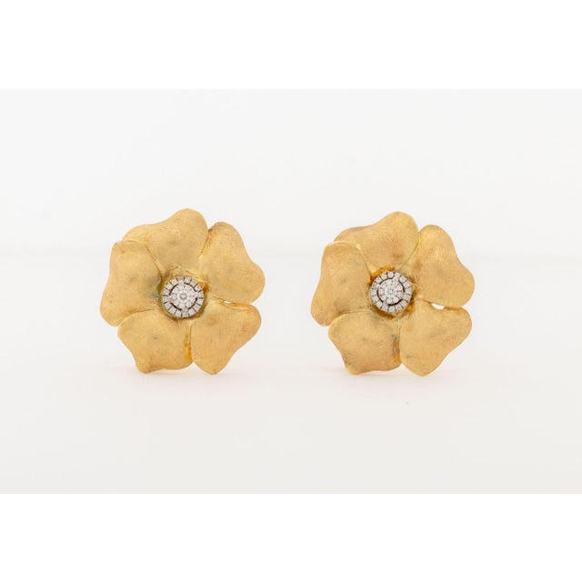 Late 20th Century Floriform Yellow Gold and Diamond Earrings For Sale - Image 5 of 8