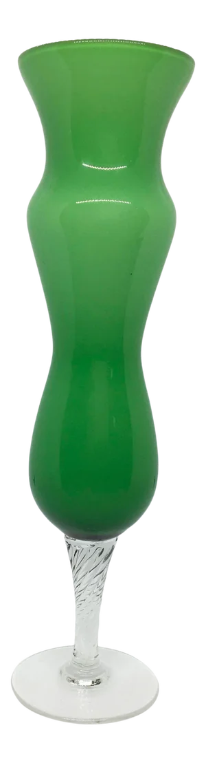 Vintage 1960s Green & White Cased Glass Vase