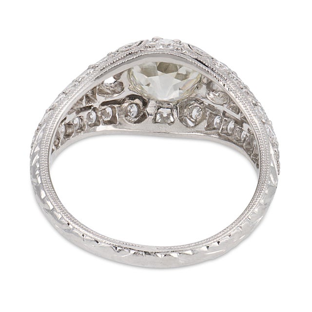 1920s Art Deco Inspired Gia 1.24 Carat Old Mine Cut Diamond Platinum Engagement Ring, Size 5.5 For Sale In Los Angeles - Image 6 of 8