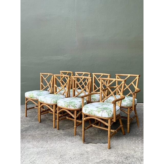 Hollywood Regency Vintage Chinese Chippendale Dining Chairs in Manuel Canovas Palm Print - Set of 8 For Sale - Image 3 of 12