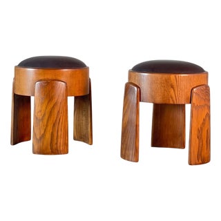 Sculptural Stools in Ash Wood and Leather by FORME, 2025, Set of 2 For Sale