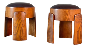 Sculptural Stools in Ash Wood and Leather by FORME, 2025, Set of 2